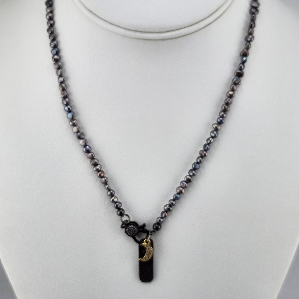 Seed Pearl Cresent‎ Moon Necklace